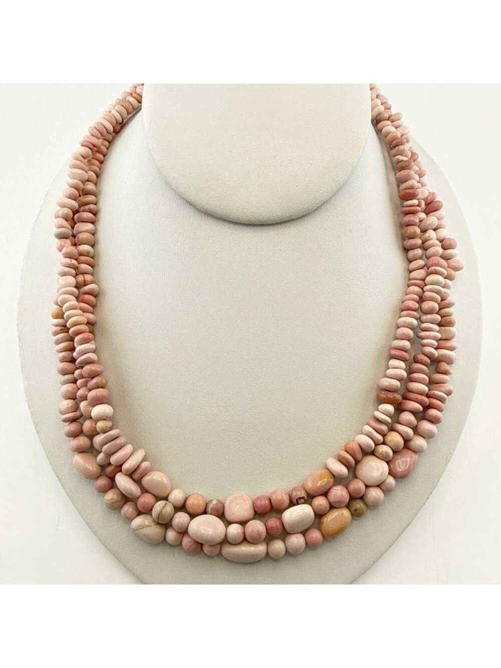 Jay King Necklace Triple Strand Pink Stone Sterling Silver Chunky Beaded 925